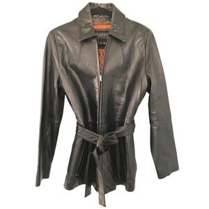 Wilsons Leather Women Jacket S Black Belted Zip Up Pelle Studio Coat